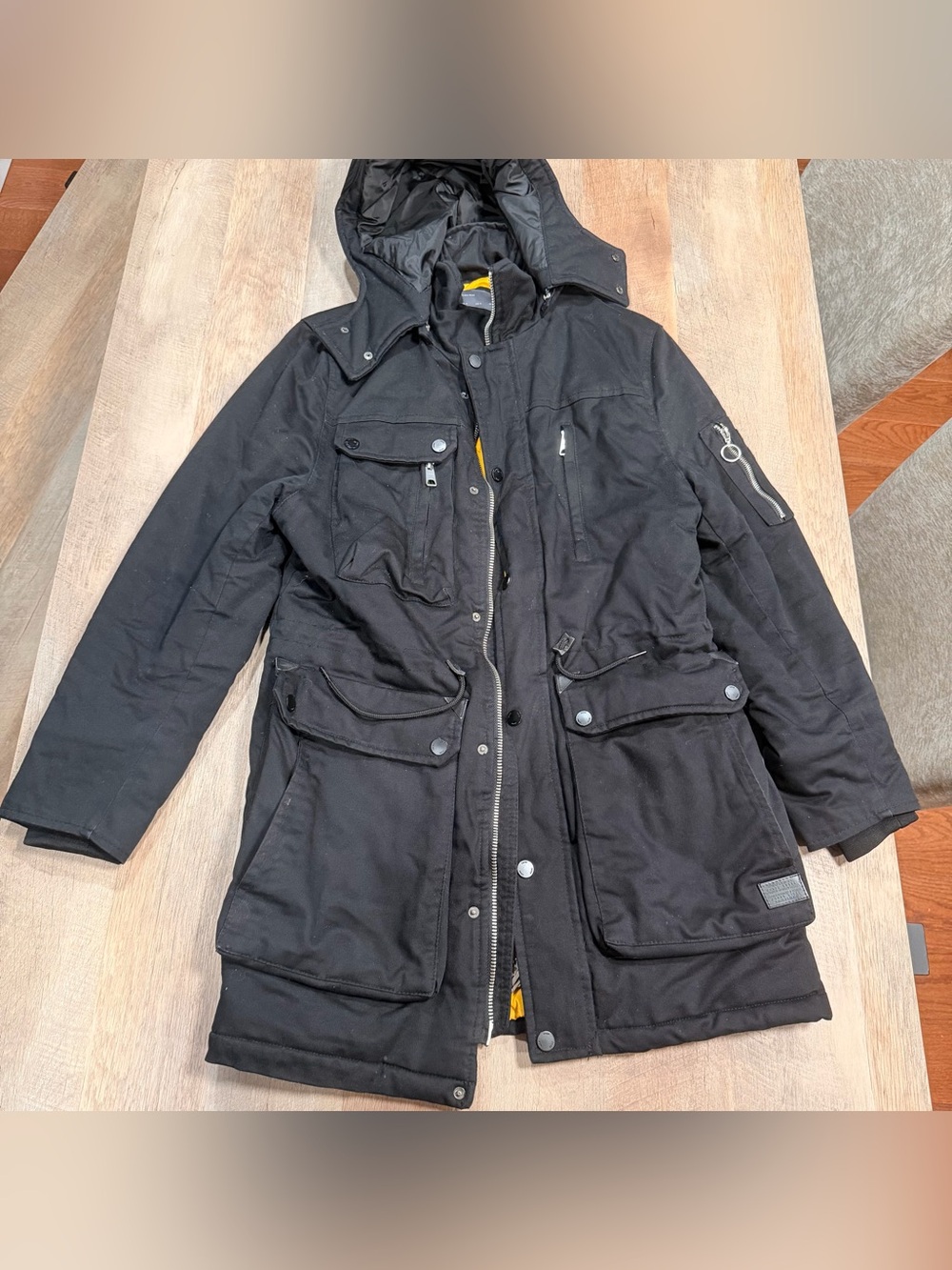 Zara Black Hooded Military Field Parka Jacket